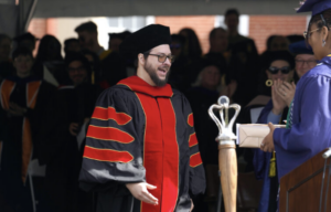 Assistant Professor of Psychological Science Marcus Leppanen was recognized with the Mary W. Pinschmidt Award, for having had the greatest impact on the lives of the members of the Class of 2024. Photo by Suzanne Carr Rossi.